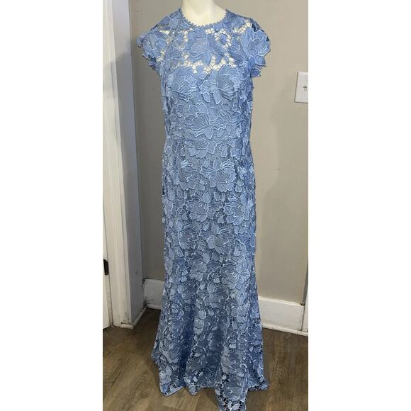Shoshanna Midnight SZ 12 Raven Blue Cap Sleeve Lace Occasion Formal Gown NEW - Picture 6 of 10